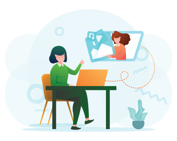 Female Freelancer attending online meeting  Illustration