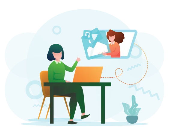 Female Freelancer attending online meeting  Illustration