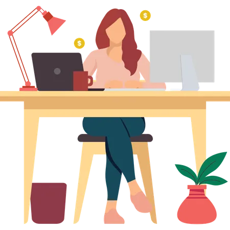 Female Freelancer doing online work  Illustration