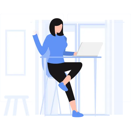 Female freelancer doing remote work  Illustration