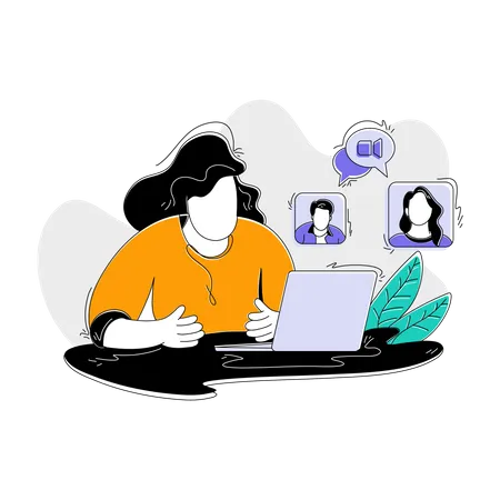 Female freelancer on an online business video conference  Illustration