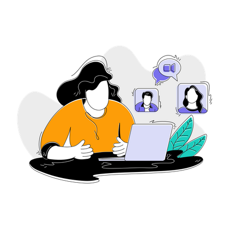 Female freelancer on an online business video conference  Illustration