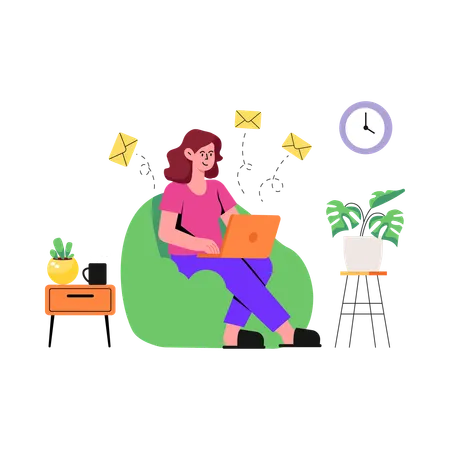 Female Freelancer Sending Emails  Illustration