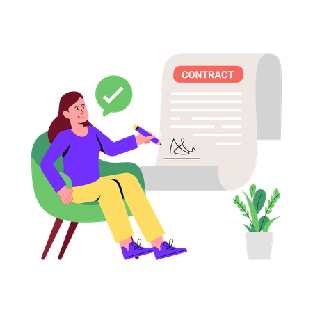 Female Freelancer Signing Contract  Illustration