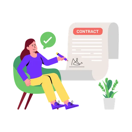 Female Freelancer Signing Contract  Illustration