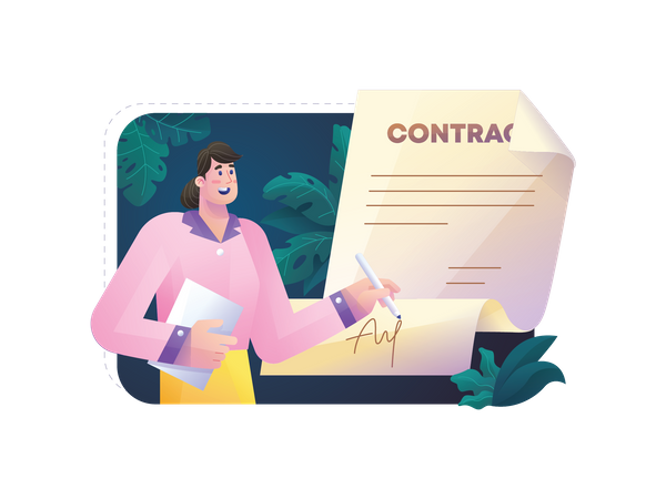 Female Freelancer signing contract  Illustration