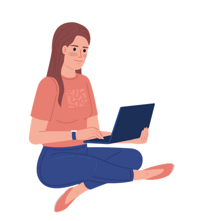 Female freelancer sitting with laptop  Illustration
