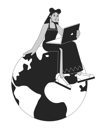 Female freelancer working around the world  Illustration