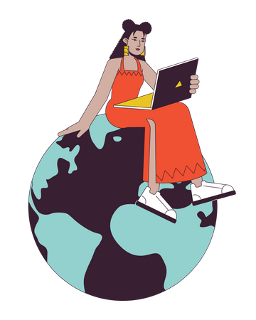 Female freelancer working around the world  Illustration