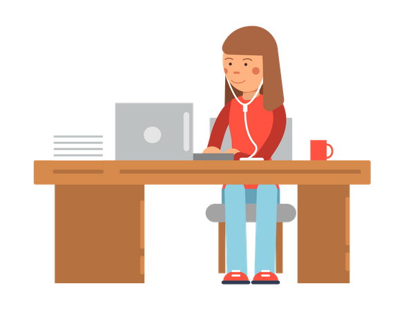 Female freelancer working at office  Illustration
