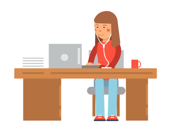 Female freelancer working at office  Illustration