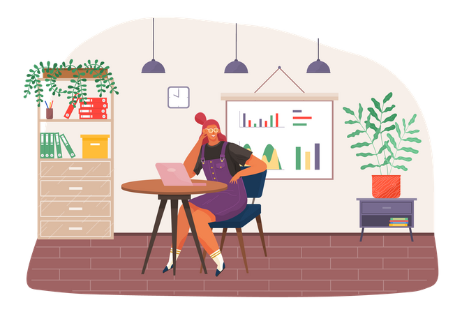 Female freelancer working at workplace  Illustration