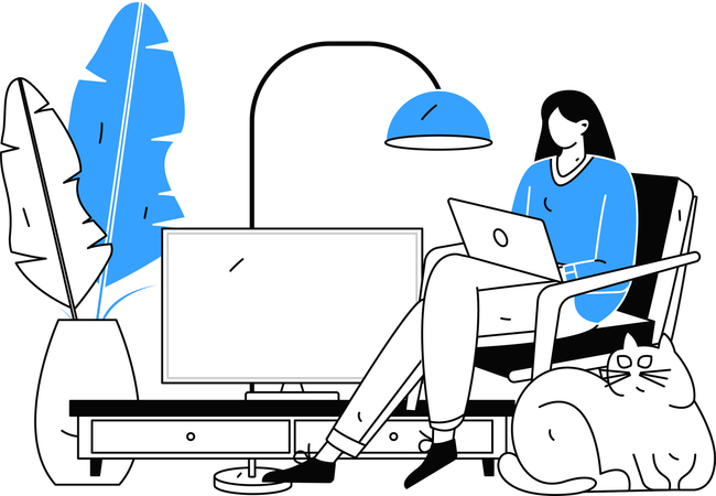 Female freelancer working from distant place  Illustration