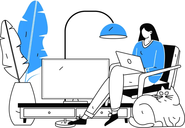 Female freelancer working from distant place  Illustration