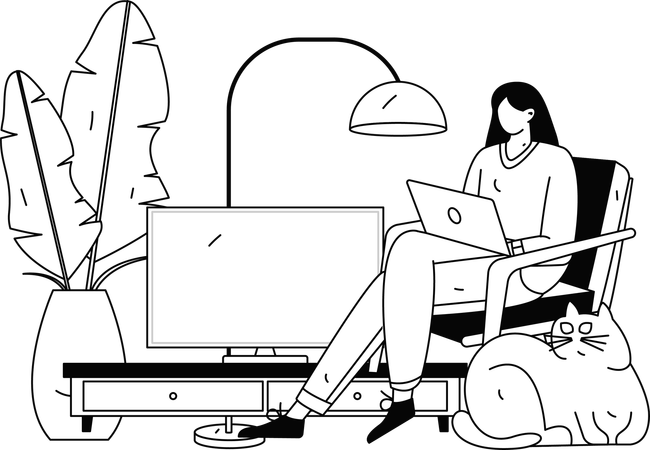 Female freelancer working from distant place  Illustration