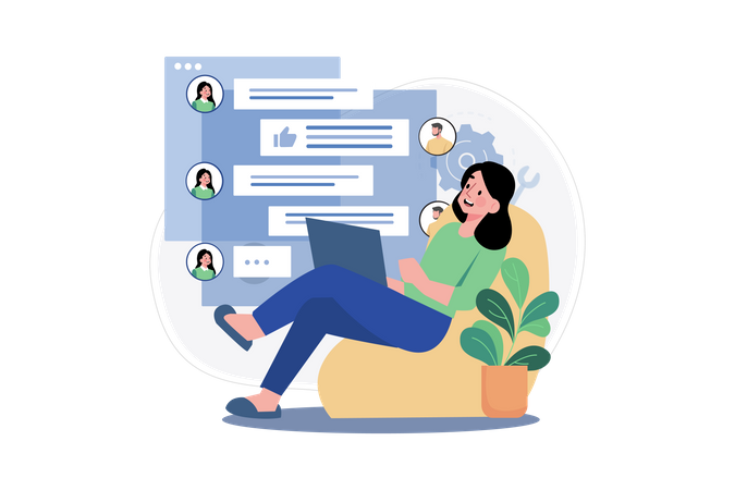 Female freelancer working from home  Illustration