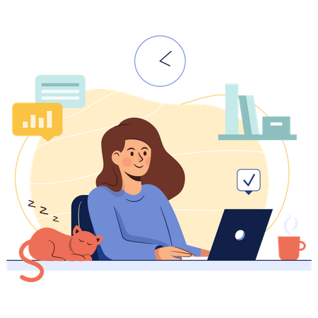 Female freelancer working from home  Illustration