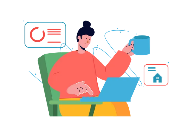 Female freelancer working from home  Illustration