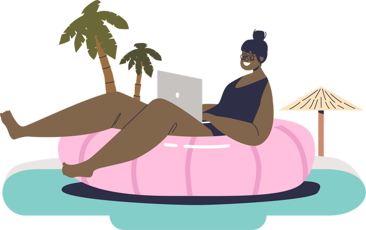 Female freelancer working from vacation  Illustration