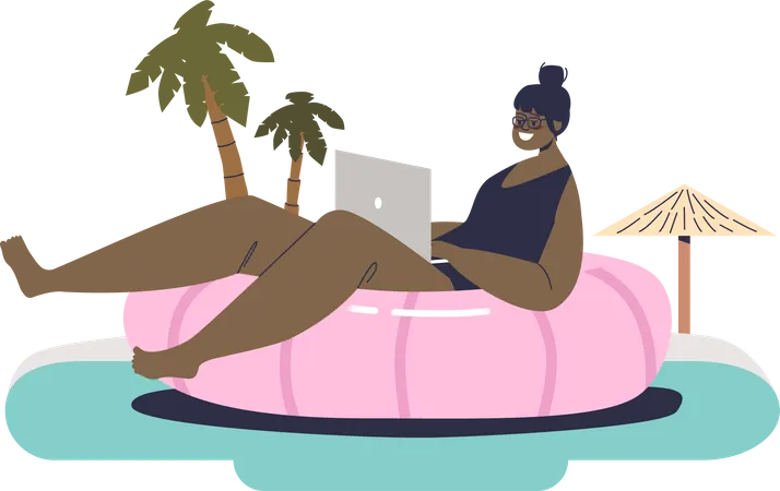 Female freelancer working from vacation  Illustration