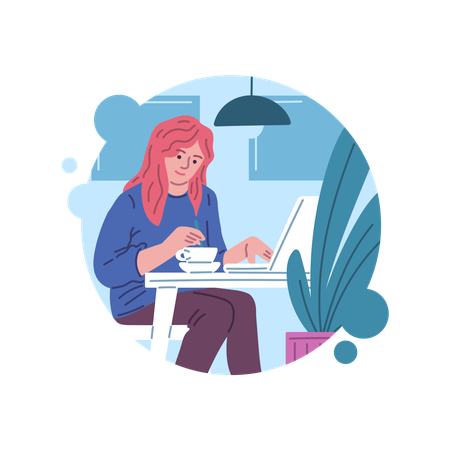 Female freelancer working in on laptop  Illustration