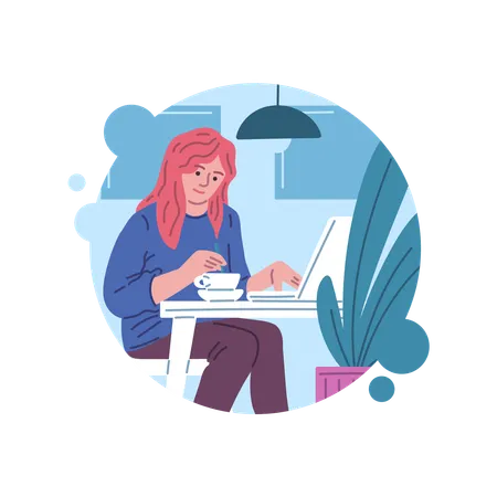 Female freelancer working in on laptop  Illustration