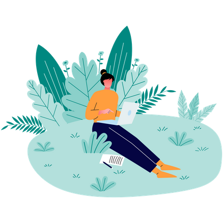 Female Freelancer working in park  일러스트레이션