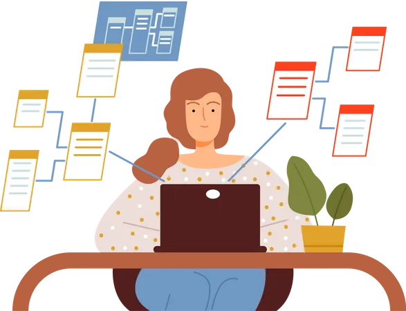 Female freelancer working on algorithm  Illustration