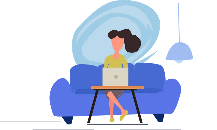 Woman On Comfortable Couch With Laptop Contains PNG EPS And SVG Illustration