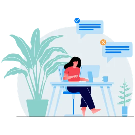 Female Freelancer working on laptop at her house  Illustration