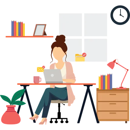 Female Freelancer Working On Laptop  Illustration