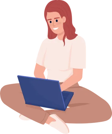 Female freelancer working on laptop  Illustration