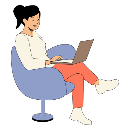 Female freelancer working on laptop  Illustration