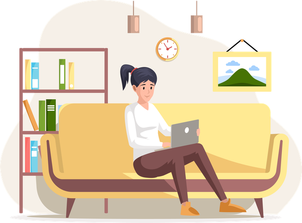 Female freelancer working on laptop  Illustration