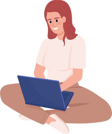 Female freelancer working on laptop  Illustration