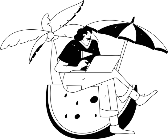 Female freelancer working on vacation  Illustration