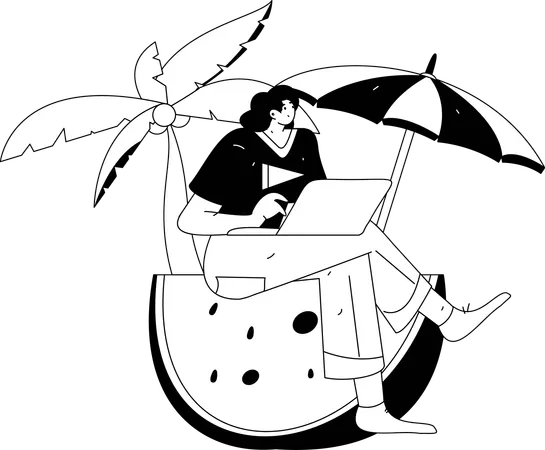 Female freelancer working on vacation  Illustration