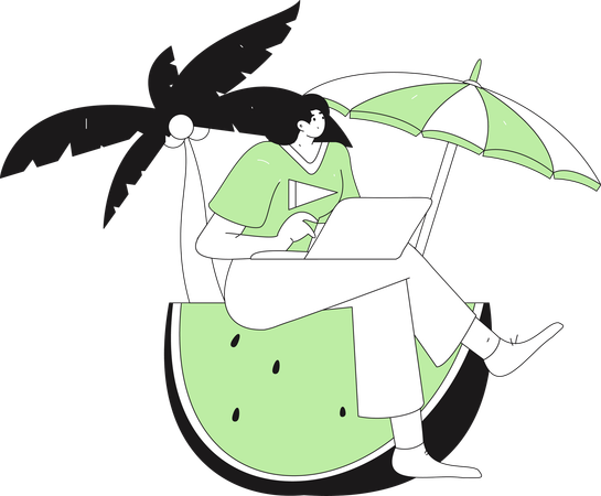 Female freelancer working on vacation  Illustration