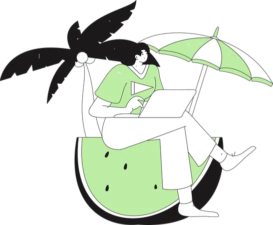 Female freelancer working on vacation  Illustration