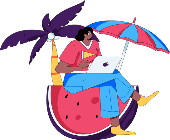 Female freelancer working on vacation  Illustration