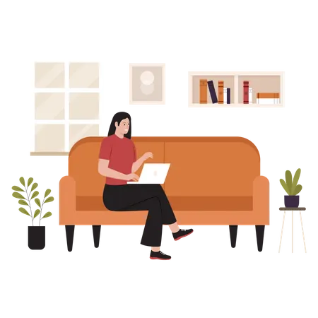 Female freelancer working online from home Illustration
