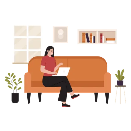 Female freelancer working online from home  Illustration