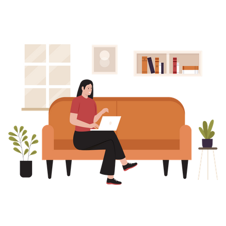 Female freelancer working online from home  Illustration
