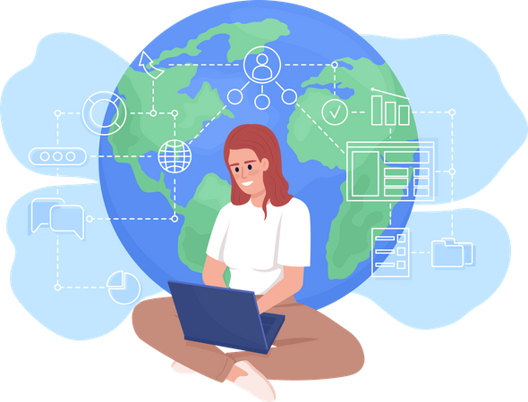 Female freelancer working remotely  Illustration