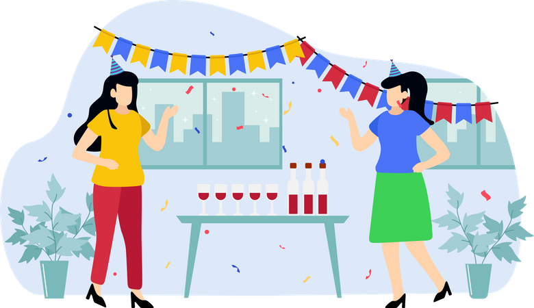 Female friend celebrating birthday Illustration
