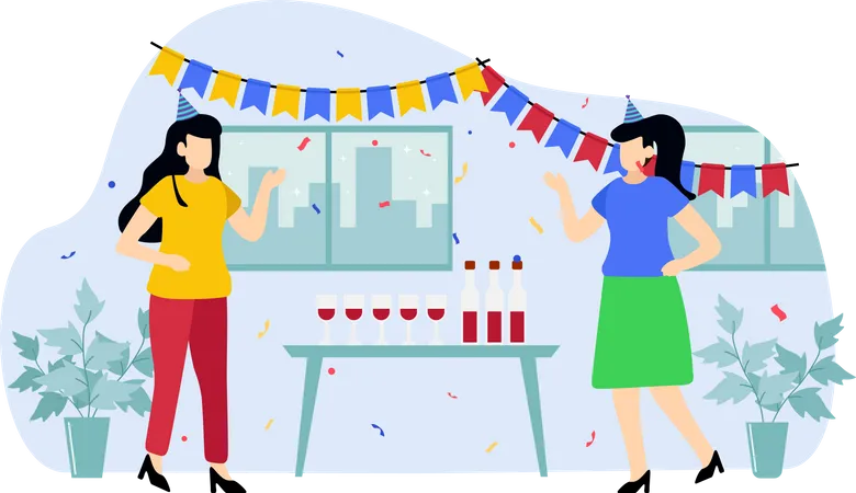 Female friend celebrating birthday  Illustration