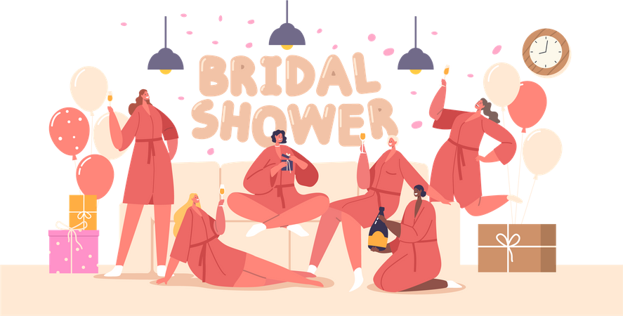 Female Friends Celebrate Bridal Shower  Illustration