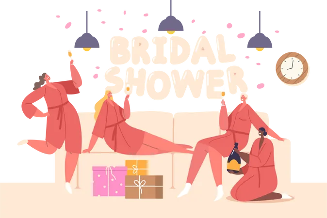 Female Friends Celebrate Bridal Shower  Illustration