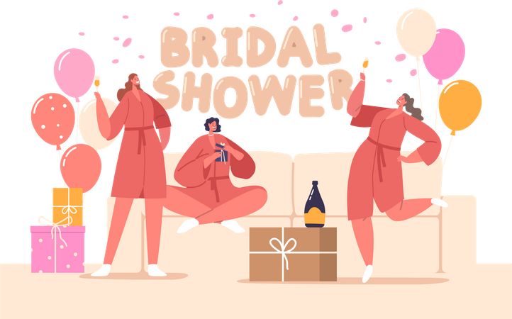 Female Friends Celebrate Bridal Shower  Illustration