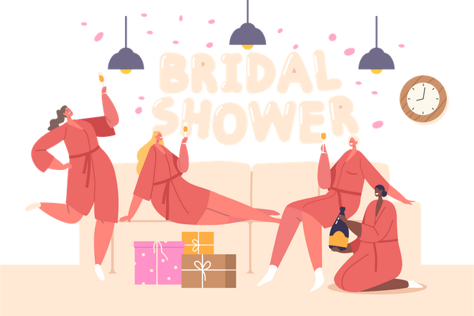 Female Friends Celebrate Bridal Shower  Illustration